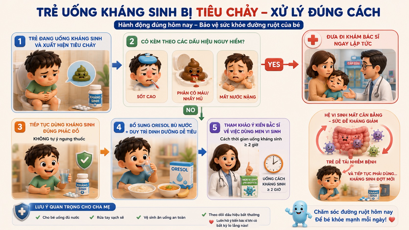 Sơ đồ định hướng xử lý khi trẻ uống kháng sinh bị tiêu chảy