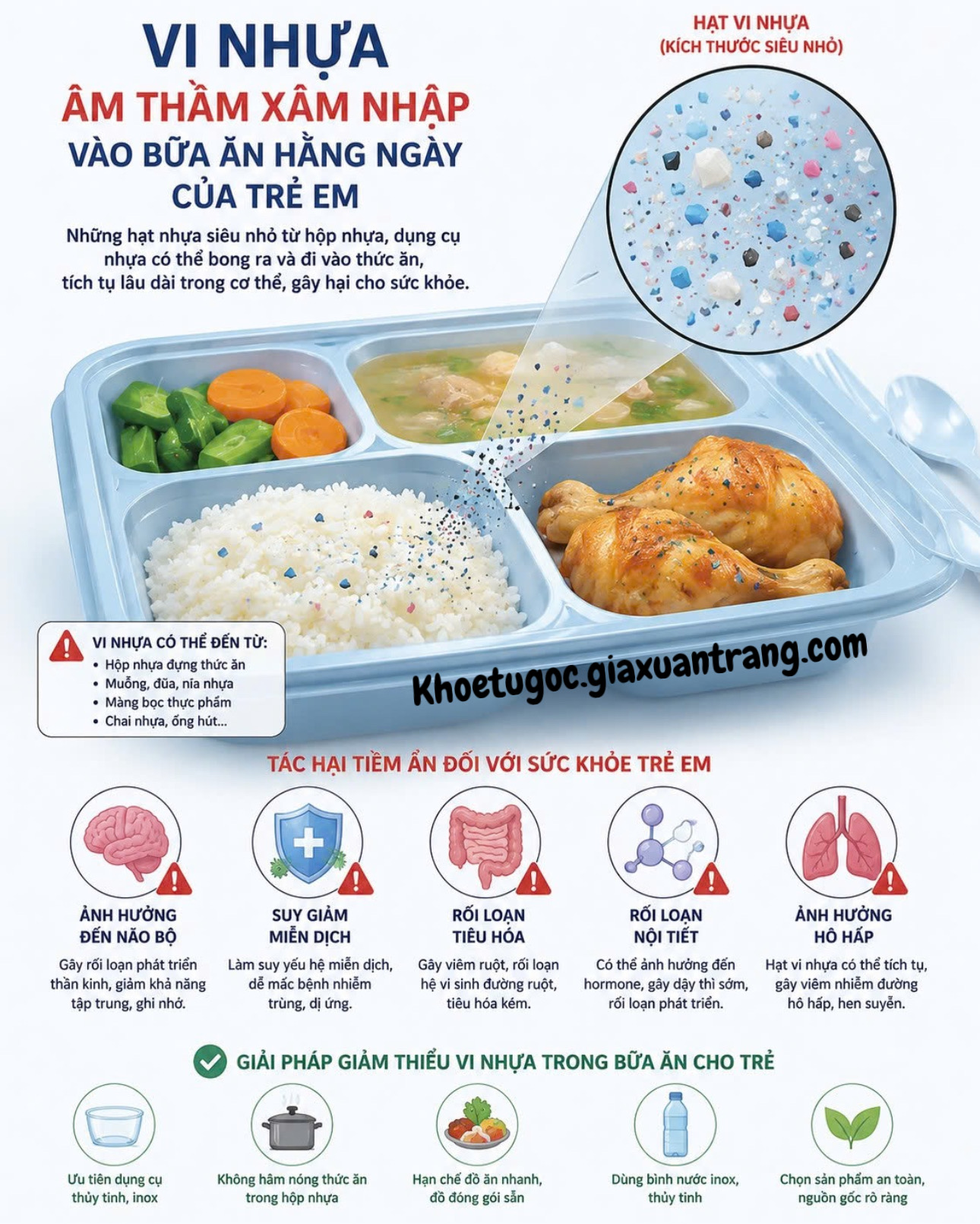 Hiểm họa hạt vi nhựa từ khay cơm bán trú xâm nhập cơ thể trẻ